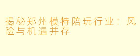 揭秘郑州模特陪玩行业：风险与机遇并存