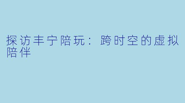 探访丰宁陪玩：跨时空的虚拟陪伴
