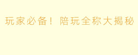 玩家必备！陪玩全称大揭秘