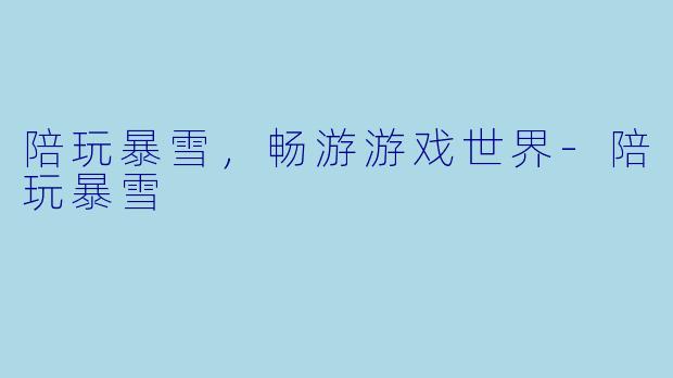 陪玩暴雪，畅游游戏世界-陪玩暴雪