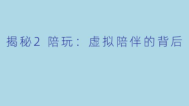 揭秘2陪玩：虚拟陪伴的背后