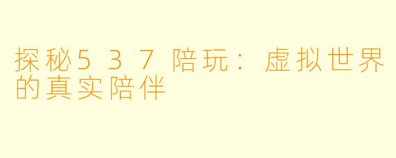 探秘537陪玩：虚拟世界的真实陪伴