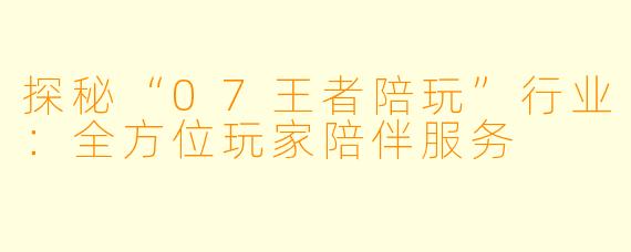 探秘“07王者陪玩”行业：全方位玩家陪伴服务