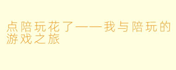点陪玩花了——我与陪玩的游戏之旅