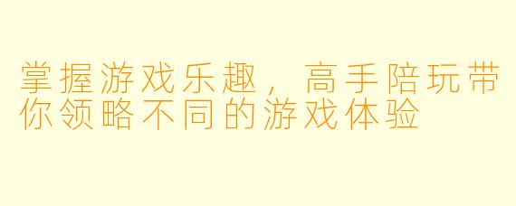 掌握游戏乐趣，高手陪玩带你领略不同的游戏体验