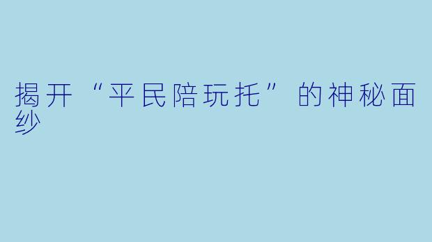 揭开“平民陪玩托”的神秘面纱
