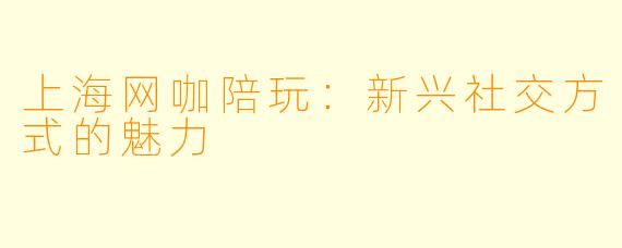 上海网咖陪玩:新兴社交方式的魅力