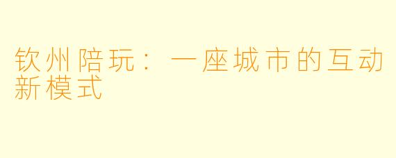 钦州陪玩：一座城市的互动新模式