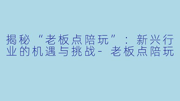 揭秘“老板点陪玩”：新兴行业的机遇与挑战-老板点陪玩