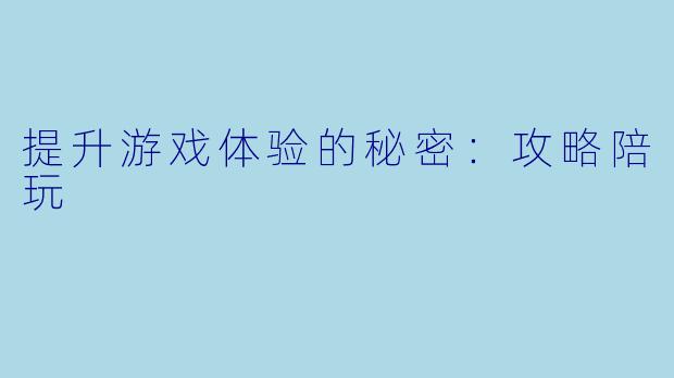 提升游戏体验的秘密：攻略陪玩