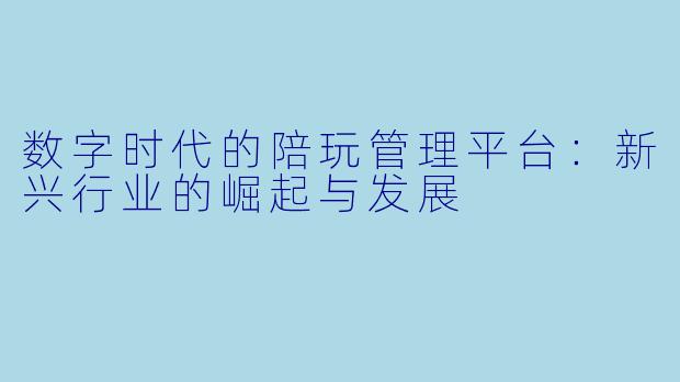 数字时代的陪玩管理平台：新兴行业的崛起与发展