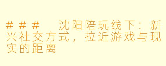 ### 沈阳陪玩线下：新兴社交方式，拉近游戏与现实的距离