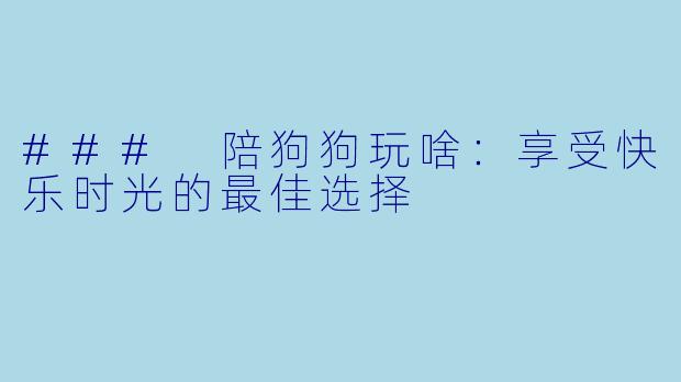 ### 陪狗狗玩啥：享受快乐时光的最佳选择