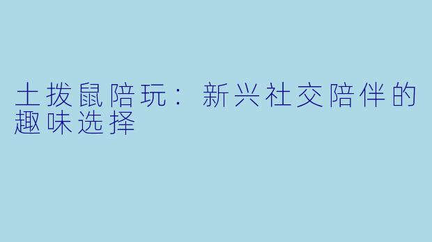 土拨鼠陪玩：新兴社交陪伴的趣味选择