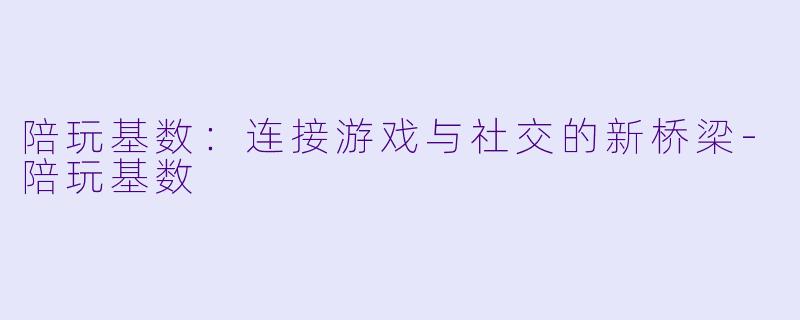 陪玩基数：连接游戏与社交的新桥梁-陪玩基数