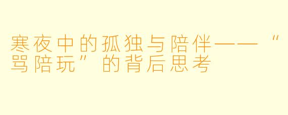 寒夜中的孤独与陪伴——“骂陪玩”的背后思考