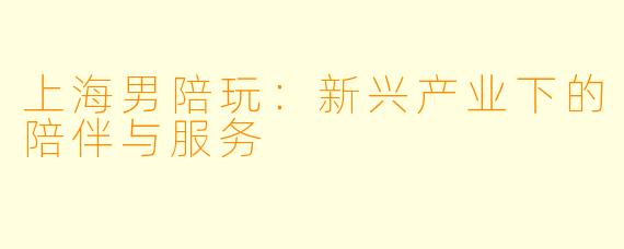 上海男陪玩：新兴产业下的陪伴与服务