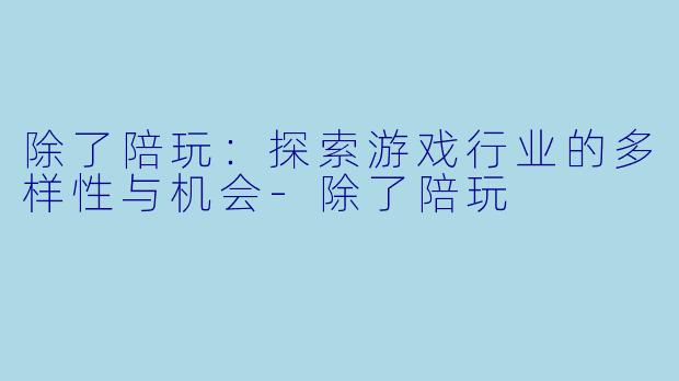 除了陪玩：探索游戏行业的多样性与机会-除了陪玩