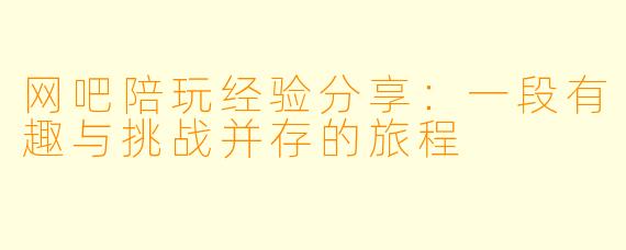 网吧陪玩经验分享：一段有趣与挑战并存的旅程