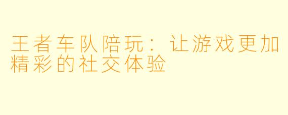 王者车队陪玩：让游戏更加精彩的社交体验