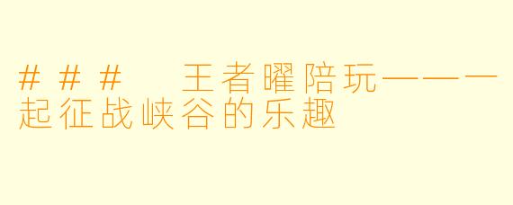 ### 王者曜陪玩——一起征战峡谷的乐趣
