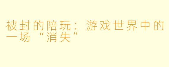 被封的陪玩：游戏世界中的一场“消失”
