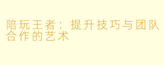陪玩王者：提升技巧与团队合作的艺术