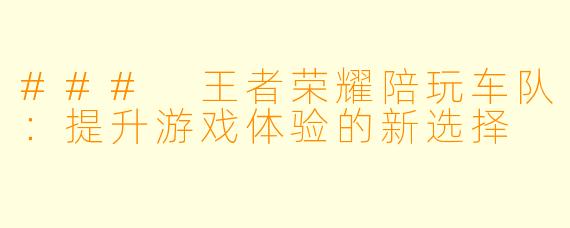### 王者荣耀陪玩车队:提升游戏体验的新选择