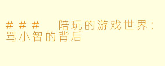 ### 陪玩的游戏世界：骂小智的背后