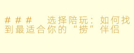 ### 选择陪玩：如何找到最适合你的“捞”伴侣