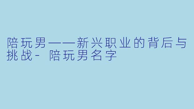 陪玩男——新兴职业的背后与挑战-陪玩男名字