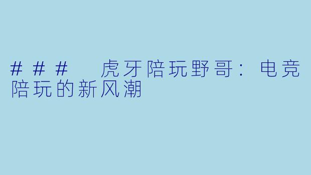 ### 虎牙陪玩野哥：电竞陪玩的新风潮