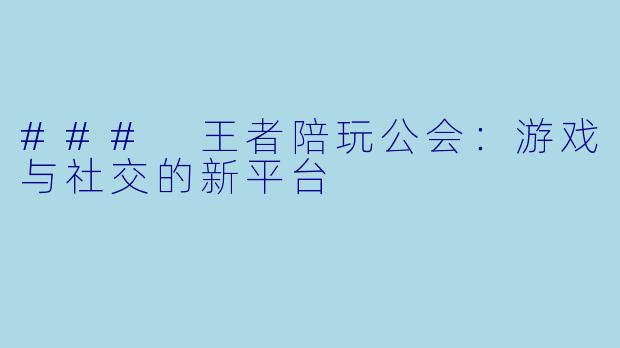 ### 王者陪玩公会：游戏与社交的新平台