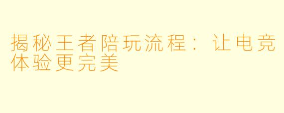 揭秘王者陪玩流程：让电竞体验更完美