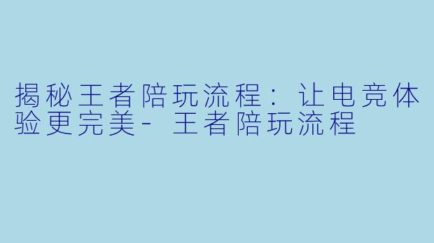 揭秘王者陪玩流程：让电竞体验更完美-王者陪玩流程