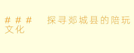 ### 探寻郯城县的陪玩文化