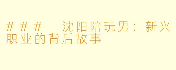 ### 沈阳陪玩男：新兴职业的背后故事