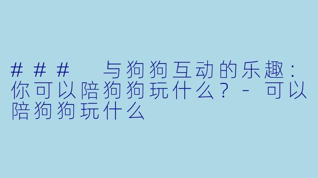 ### 与狗狗互动的乐趣：你可以陪狗狗玩什么？-可以陪狗狗玩什么