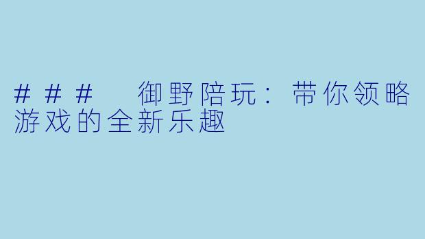 ### 御野陪玩:带你领略游戏的全新乐趣