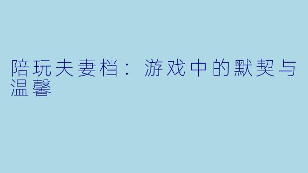 陪玩夫妻档：游戏中的默契与温馨
