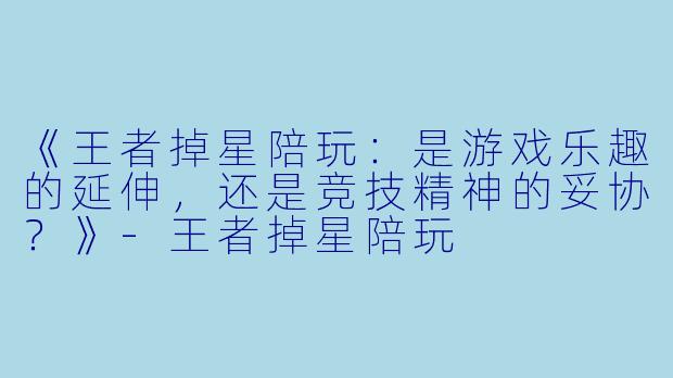 《王者掉星陪玩：是游戏乐趣的延伸，还是竞技精神的妥协？》-王者掉星陪玩