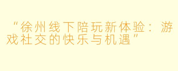 “徐州线下陪玩新体验：游戏社交的快乐与机遇”