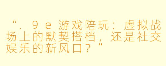 “.9e游戏陪玩：虚拟战场上的默契搭档，还是社交娱乐的新风口？”
