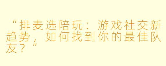 “排麦选陪玩：游戏社交新趋势，如何找到你的最佳队友？”