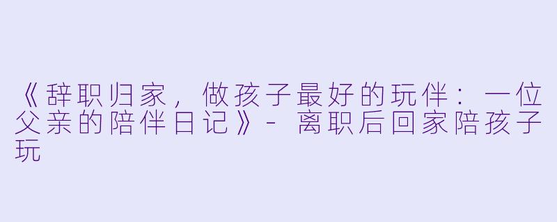 《辞职归家，做孩子最好的玩伴：一位父亲的陪伴日记》-离职后回家陪孩子玩
