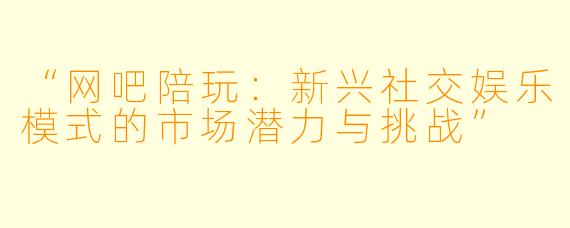“网吧陪玩：新兴社交娱乐模式的市场潜力与挑战”