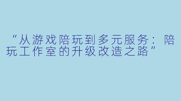 “从游戏陪玩到多元服务：陪玩工作室的升级改造之路”