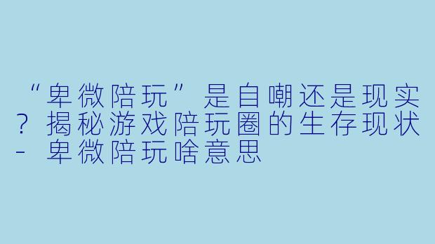 “卑微陪玩”是自嘲还是现实？揭秘游戏陪玩圈的生存现状-卑微陪玩啥意思