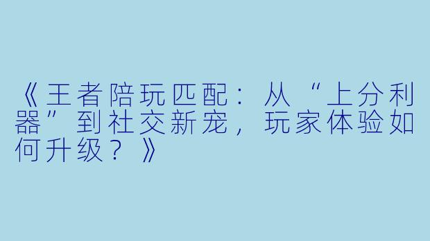 《王者陪玩匹配：从“上分利器”到社交新宠，玩家体验如何升级？》
