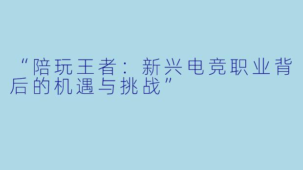 “陪玩王者：新兴电竞职业背后的机遇与挑战”